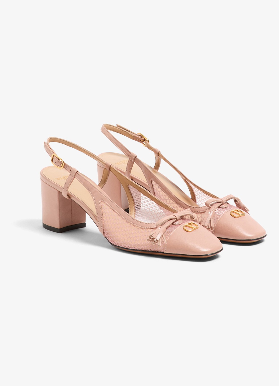 Valentino Garavani Valet Du Roi slingback van geitenleer met mesh details - voorkant 3 oudroze
