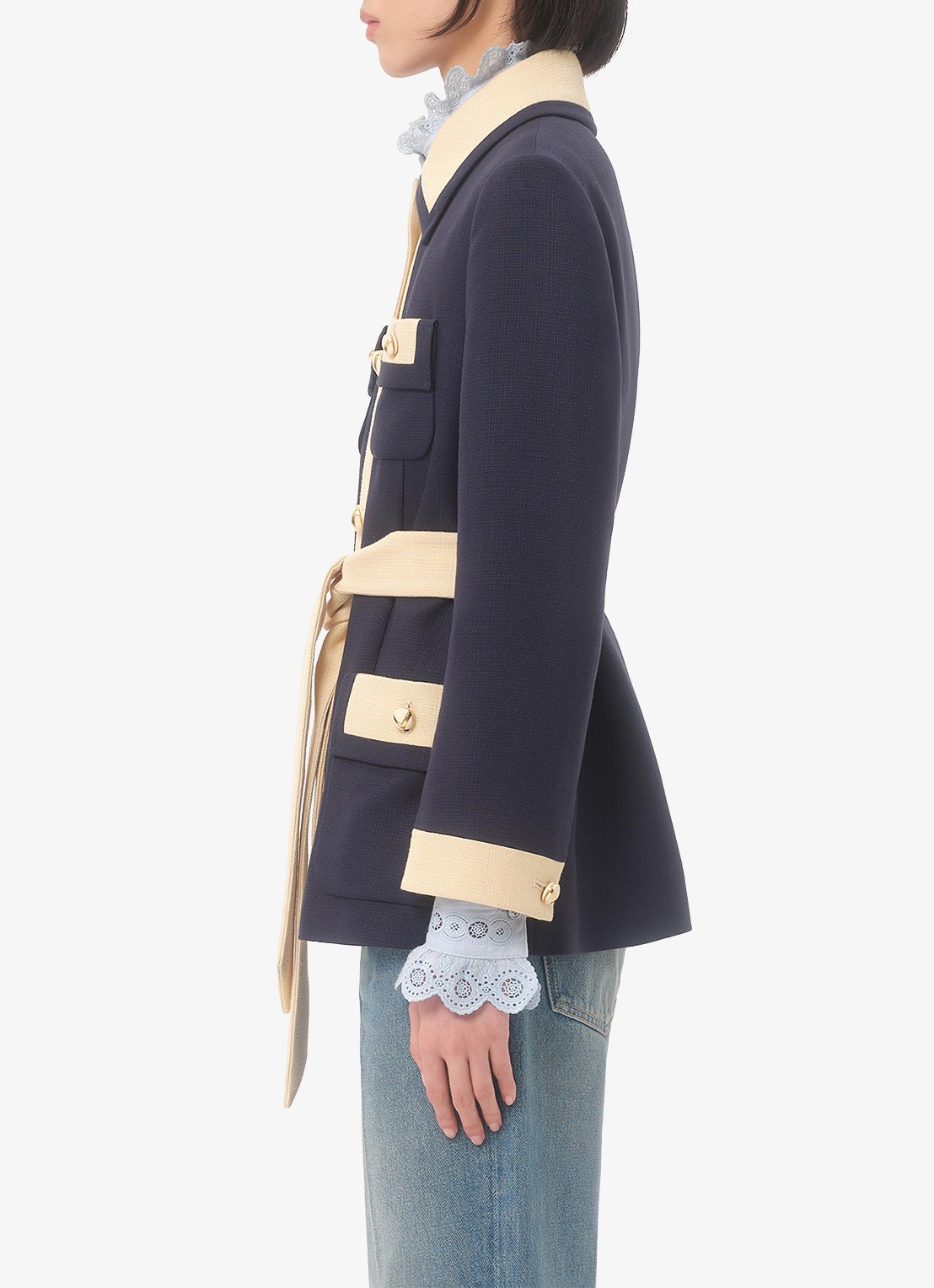 Valentino Garavani Vest met strikceintuur en opgestikte zakken - detail 5 donkerblauw