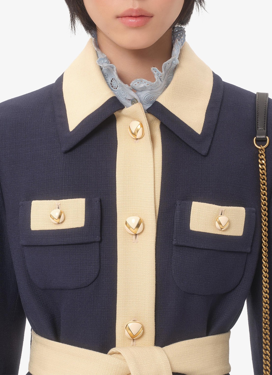 Valentino Garavani Vest met strikceintuur en opgestikte zakken - detail 7 donkerblauw
