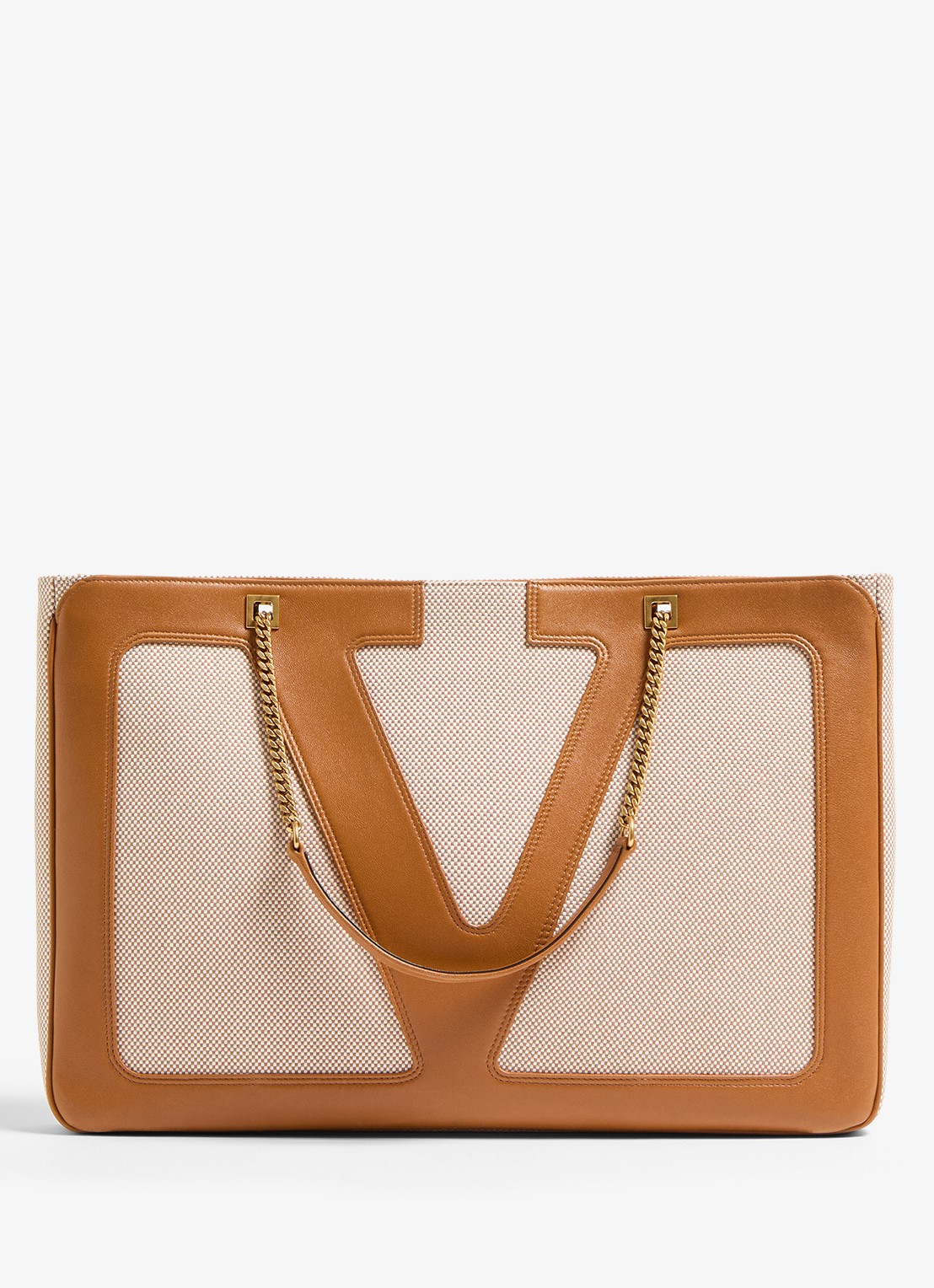 Valentino Garavani Viva Superstar Large schoudertas van canvas met lamsleren details - voorkant camel
