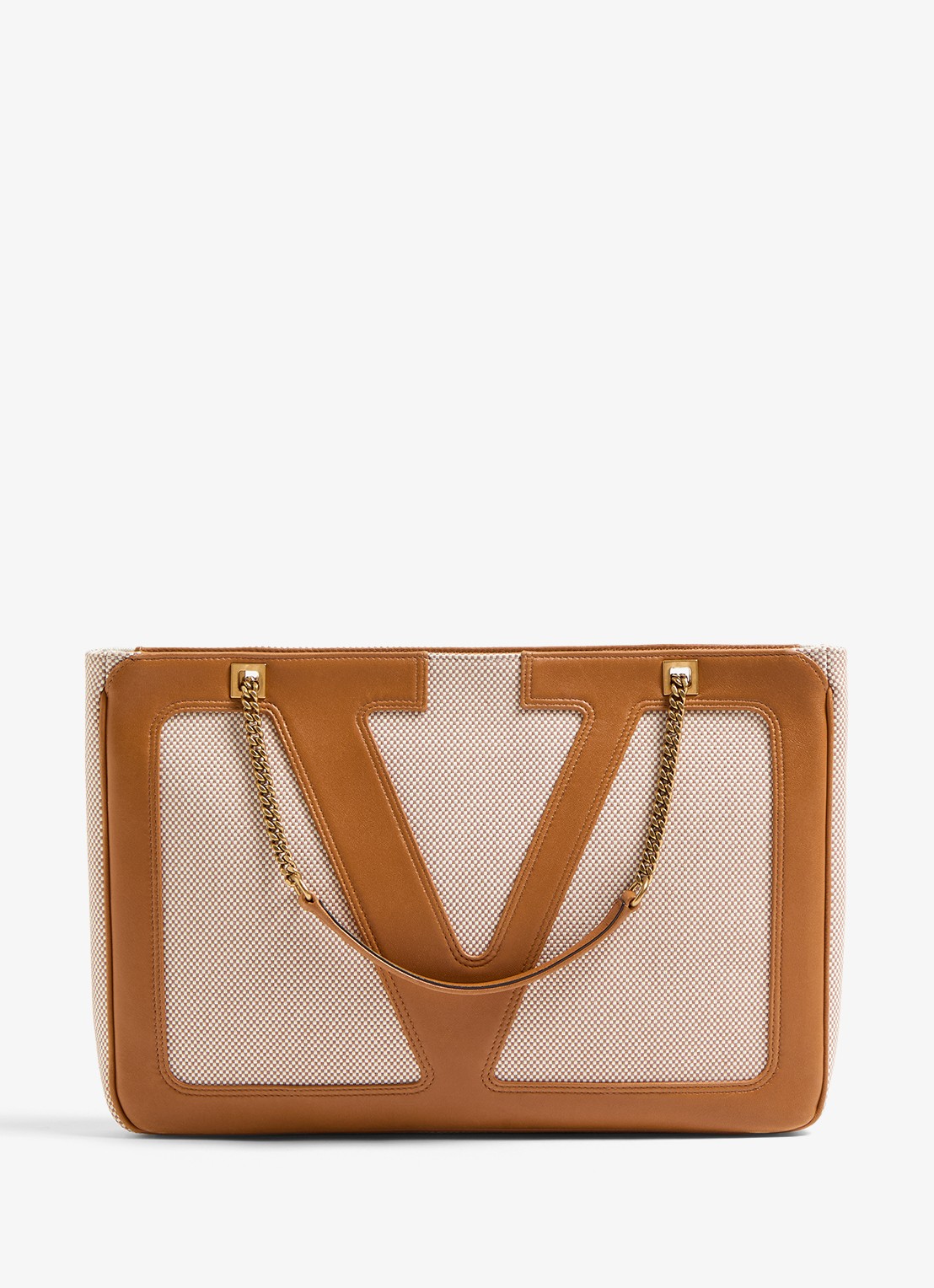 Valentino Garavani Viva Superstar Medium schoudertas van canvas met lamsleren details - voorkant 2 camel