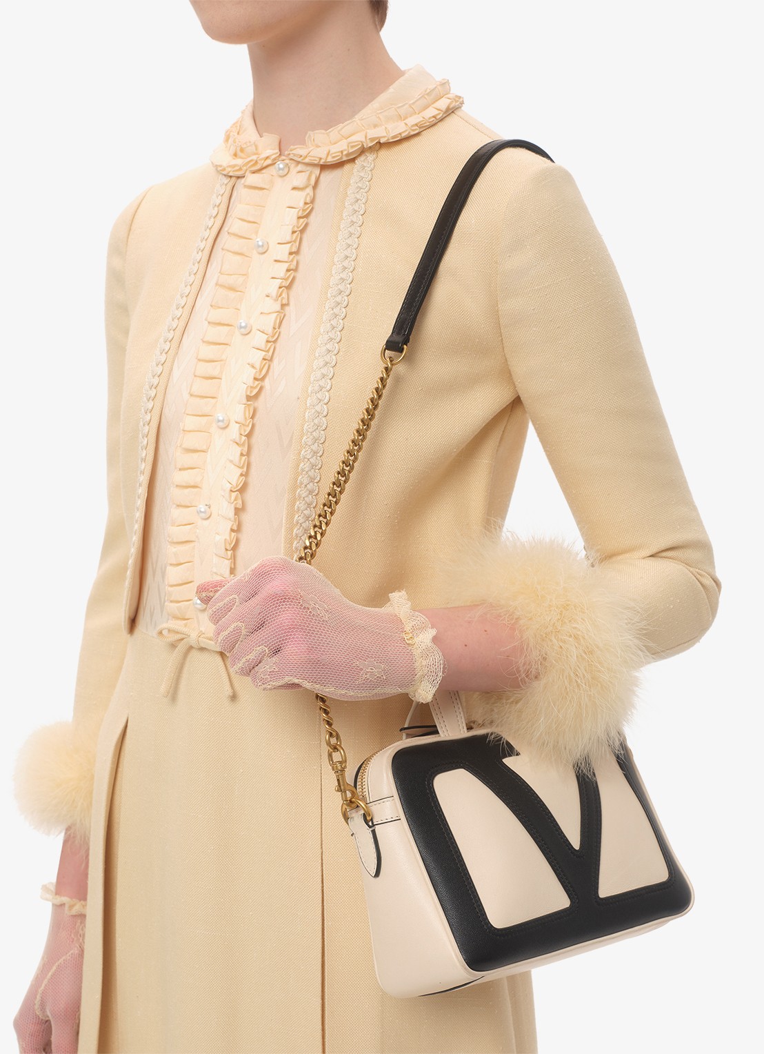 Valentino Garavani Viva Superstar Small handtas van lamsleer - voorkant 2 creme