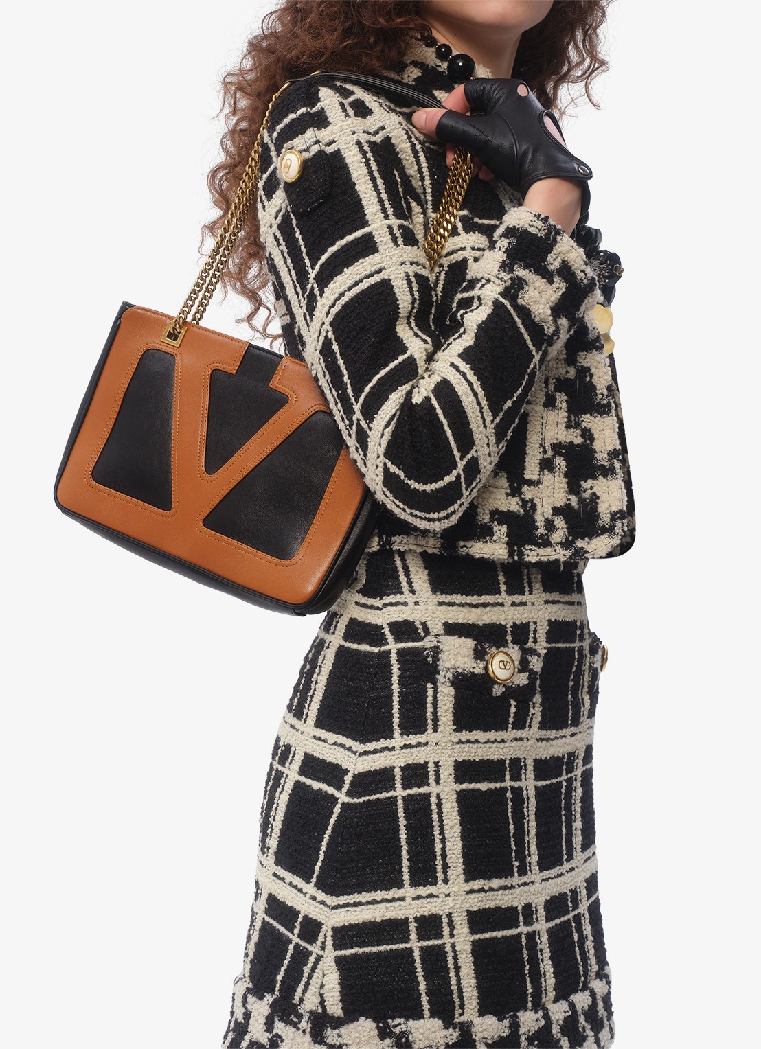 Valentino Garavani Viva Superstar Small schoudertas van lamsleer - voorkant 3 bruin