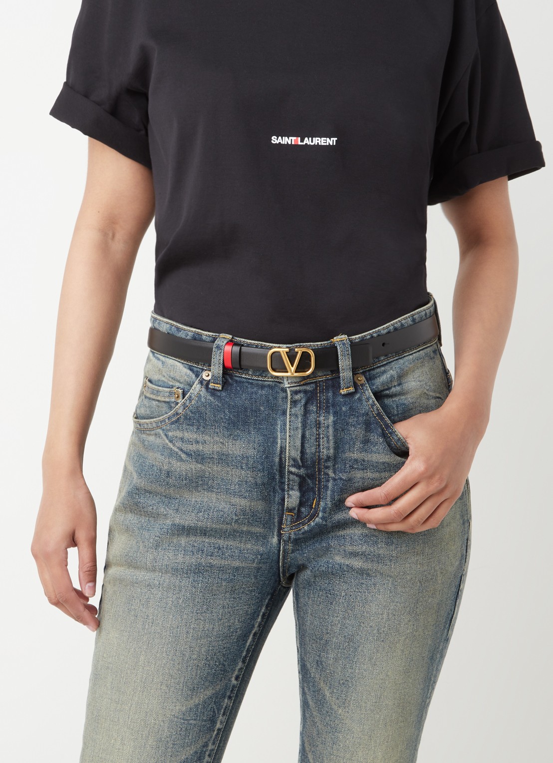 Valentino Garavani Vlogo riem van kalfsleer - voorkant 2 zwart