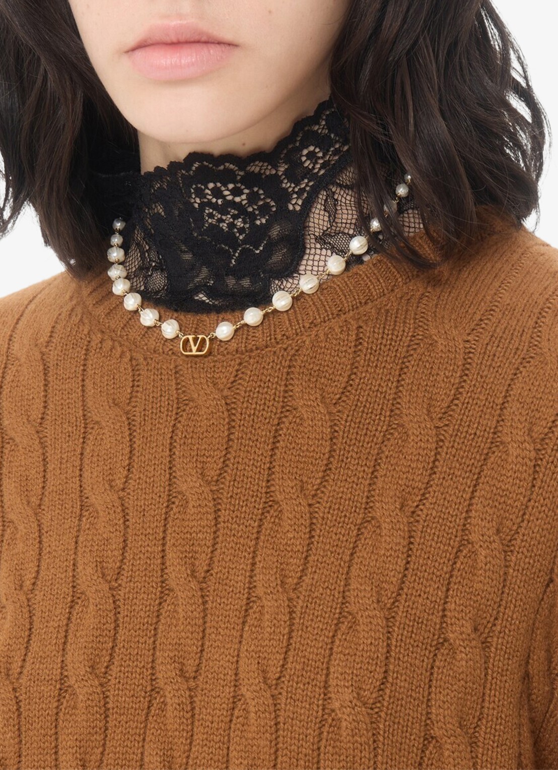 Valentino Garavani VLogo Signature ketting met logo - voorkant 5 goud