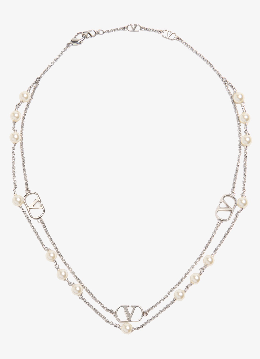 Valentino Garavani Vlogo Signature ketting met parel - voorkant 3 zilver
