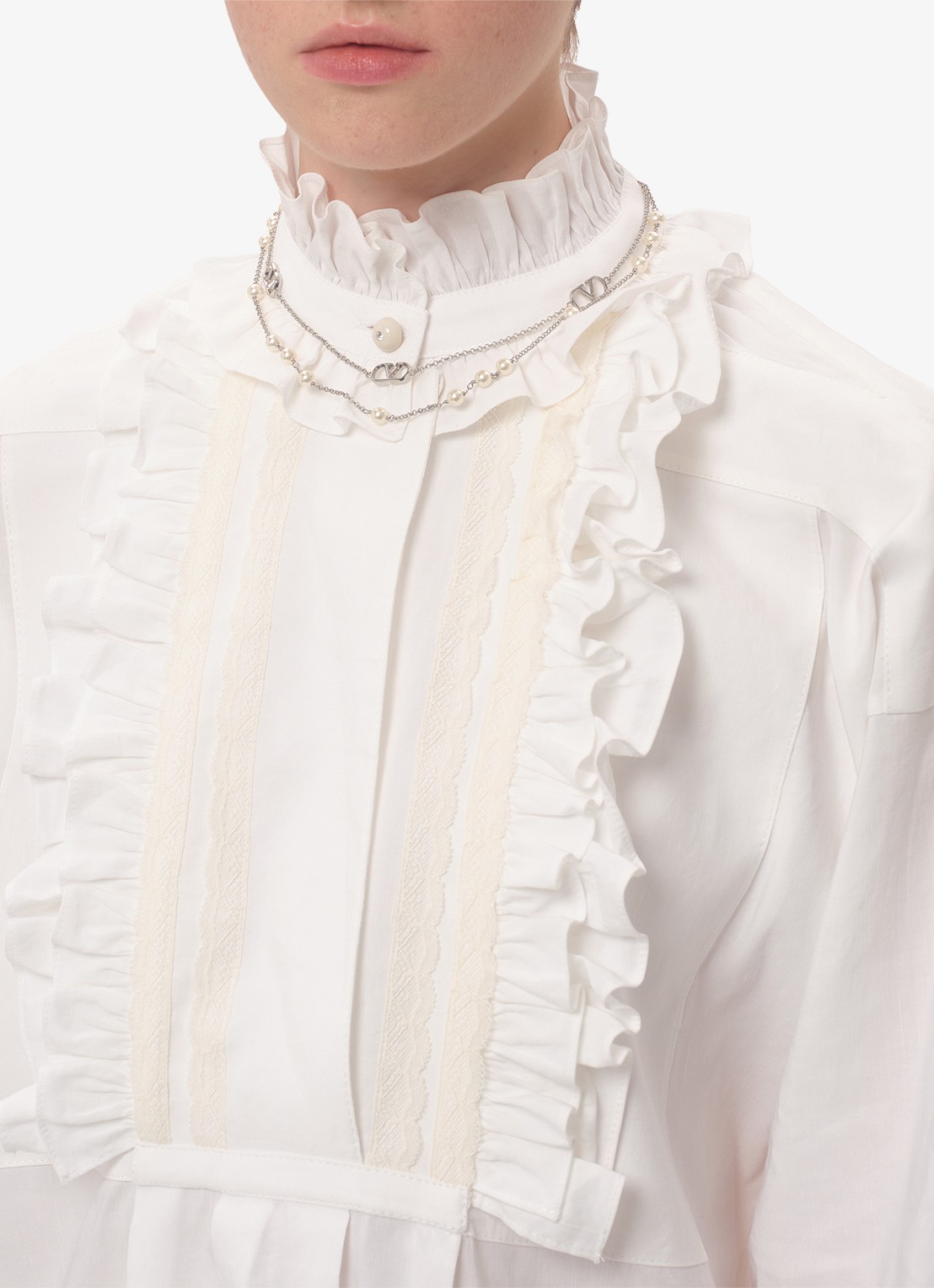 Valentino Garavani Vlogo Signature ketting met parel - voorkant 4 zilver