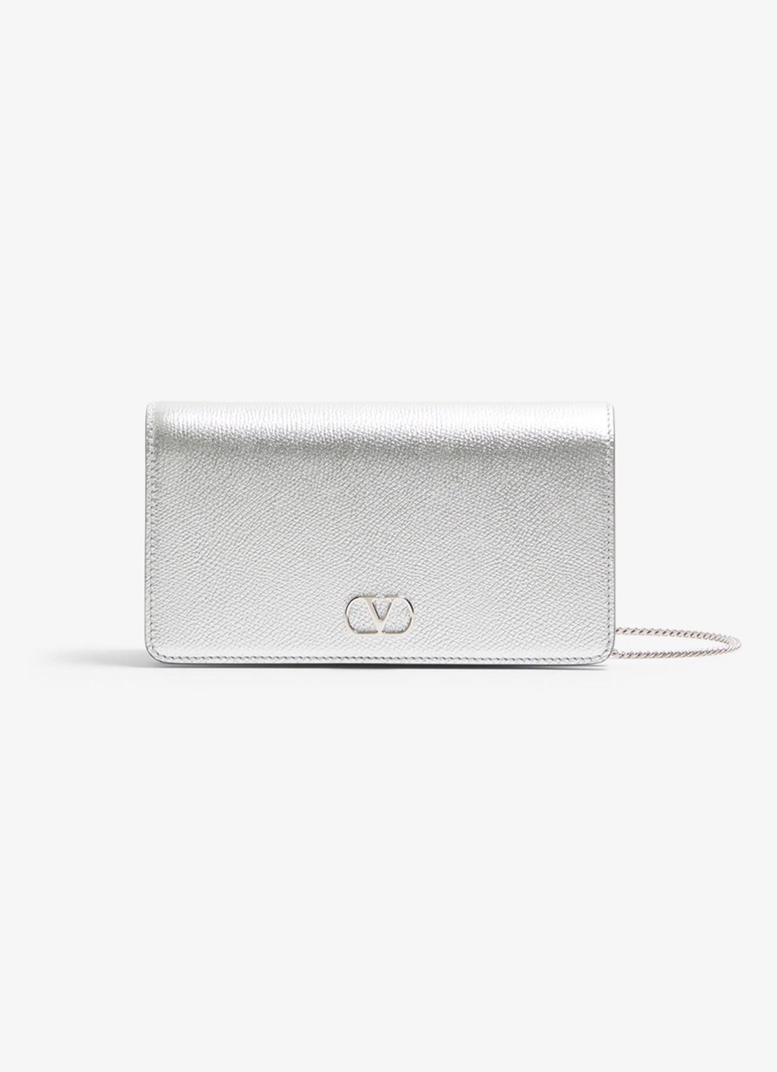 Valentino Garavani VLogo Signature Mini crossbodytas van kalfsleer met metallic finish - voorkant zilver