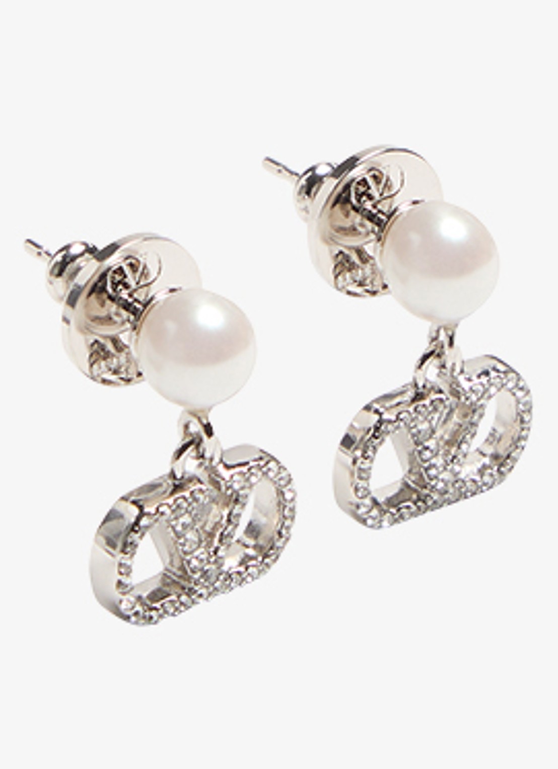 Valentino Garavani Vlogo Signature oorstekers met parel - detail 2 zilver