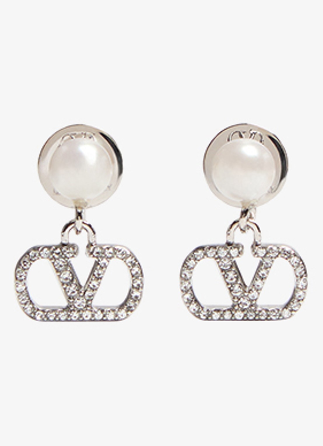 Valentino Garavani Vlogo Signature oorstekers met parel - voorkant 4 zilver