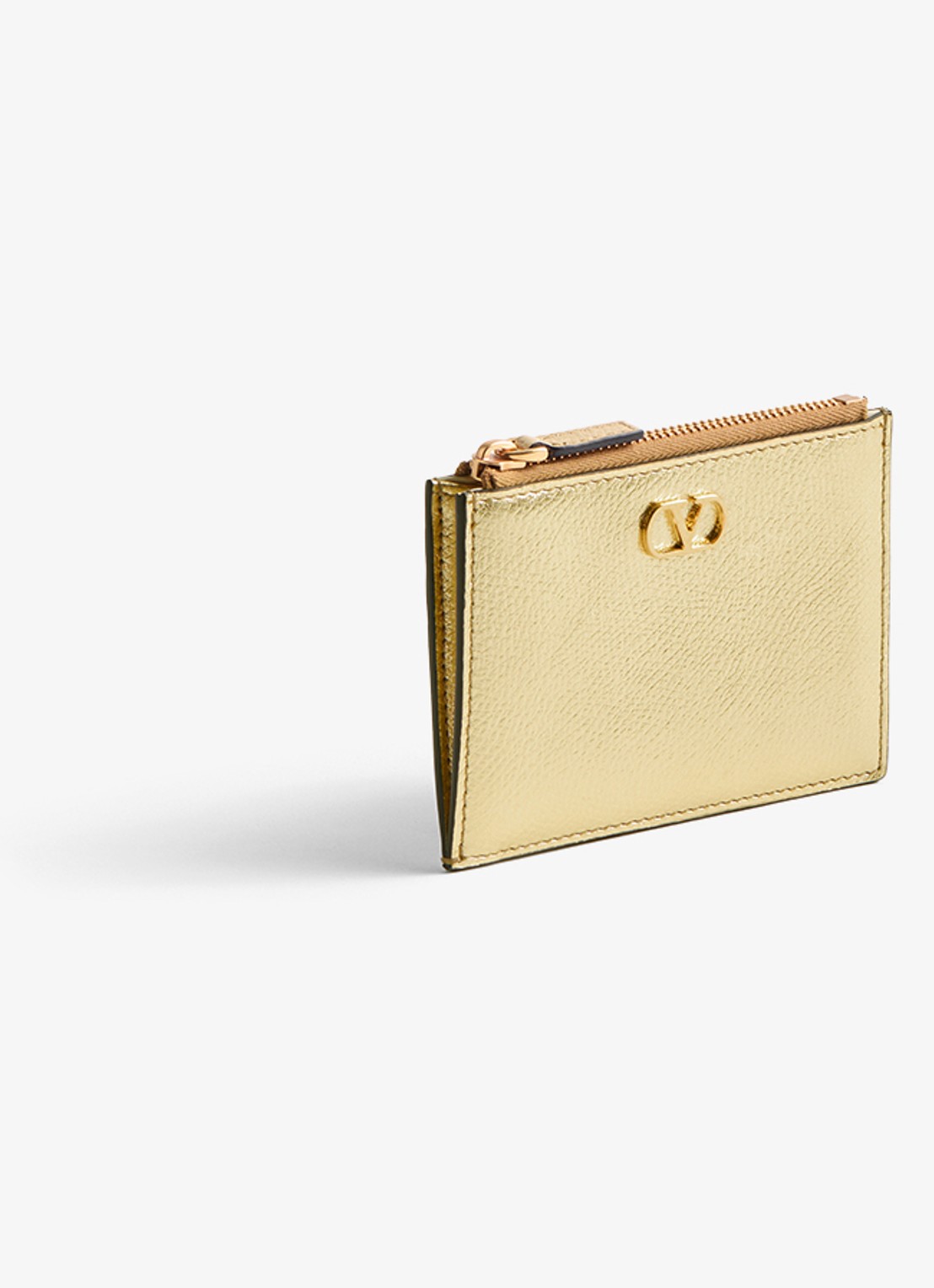 Valentino Garavani VLogo Signature portemonnee van kalfsleer met metallic finish - detail 3 goud