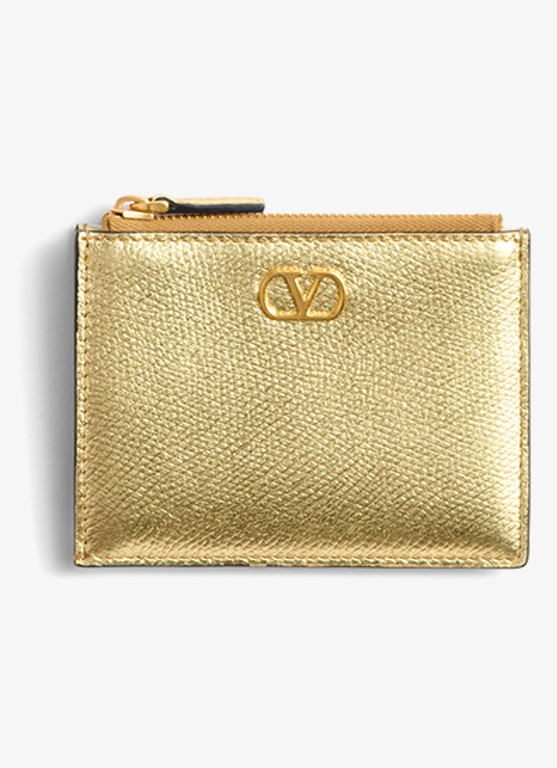 Valentino Garavani VLogo Signature portemonnee van kalfsleer met metallic finish - voorkant goud