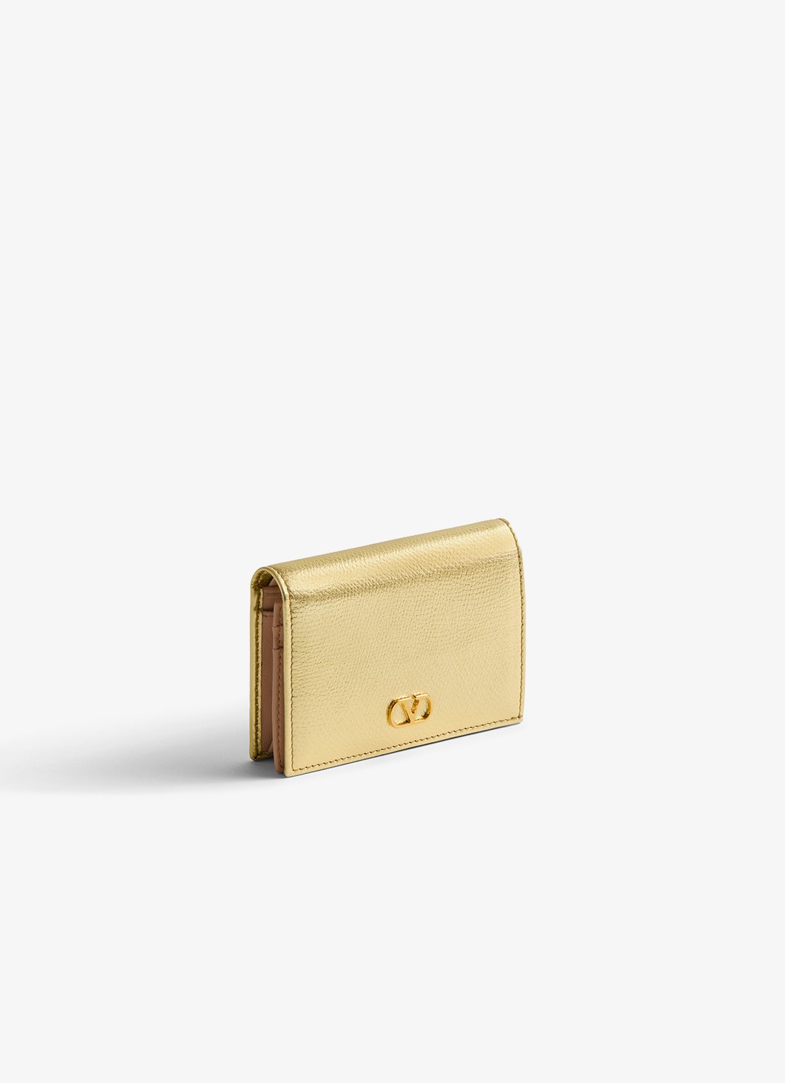 Valentino Garavani VLogo Signature portemonnee van kalfsleer met metallic finish - detail 4 goud