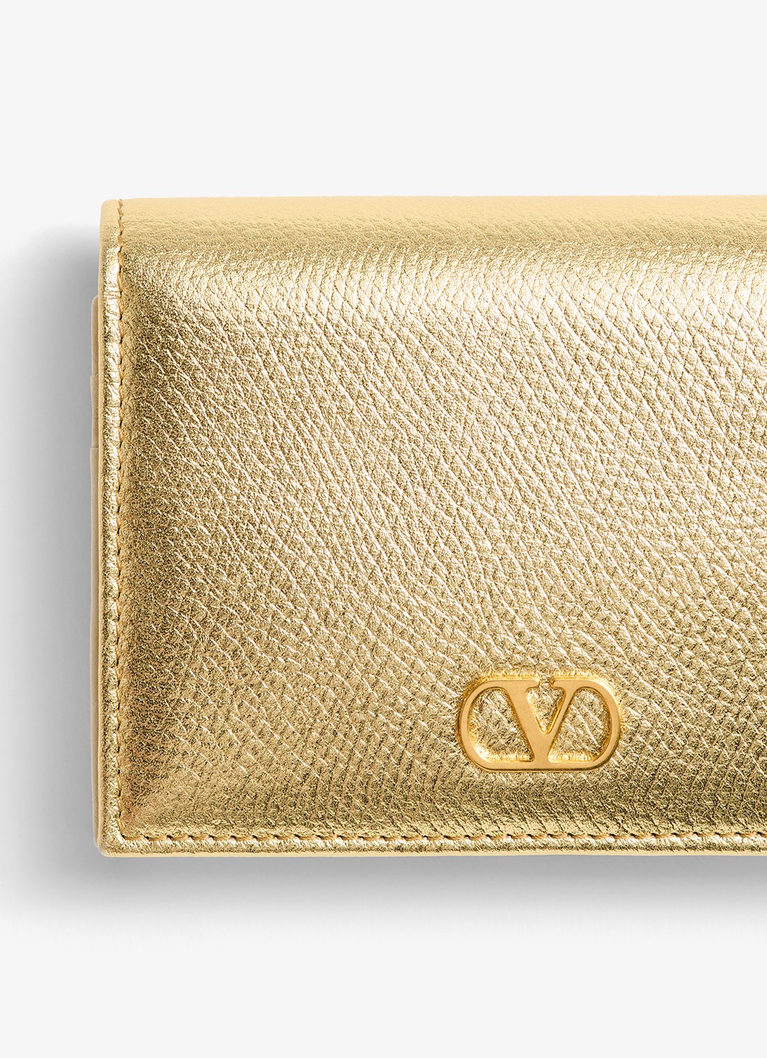 Valentino Garavani VLogo Signature portemonnee van kalfsleer met metallic finish - detail 5 goud