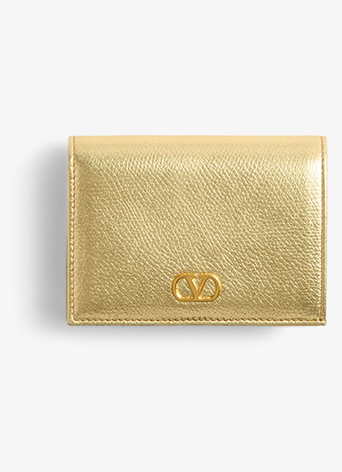 Valentino Garavani VLogo Signature portemonnee van kalfsleer met metallic finish - voorkant 2 goud