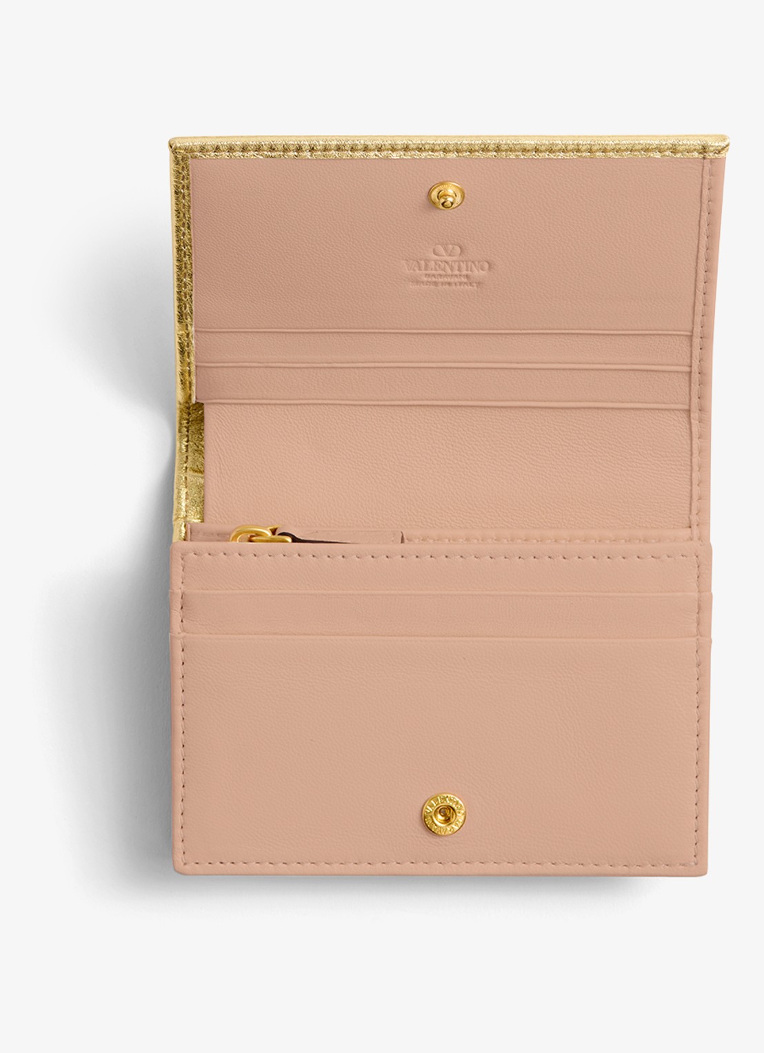 Valentino Garavani VLogo Signature portemonnee van kalfsleer met metallic finish - voorkant 3 goud
