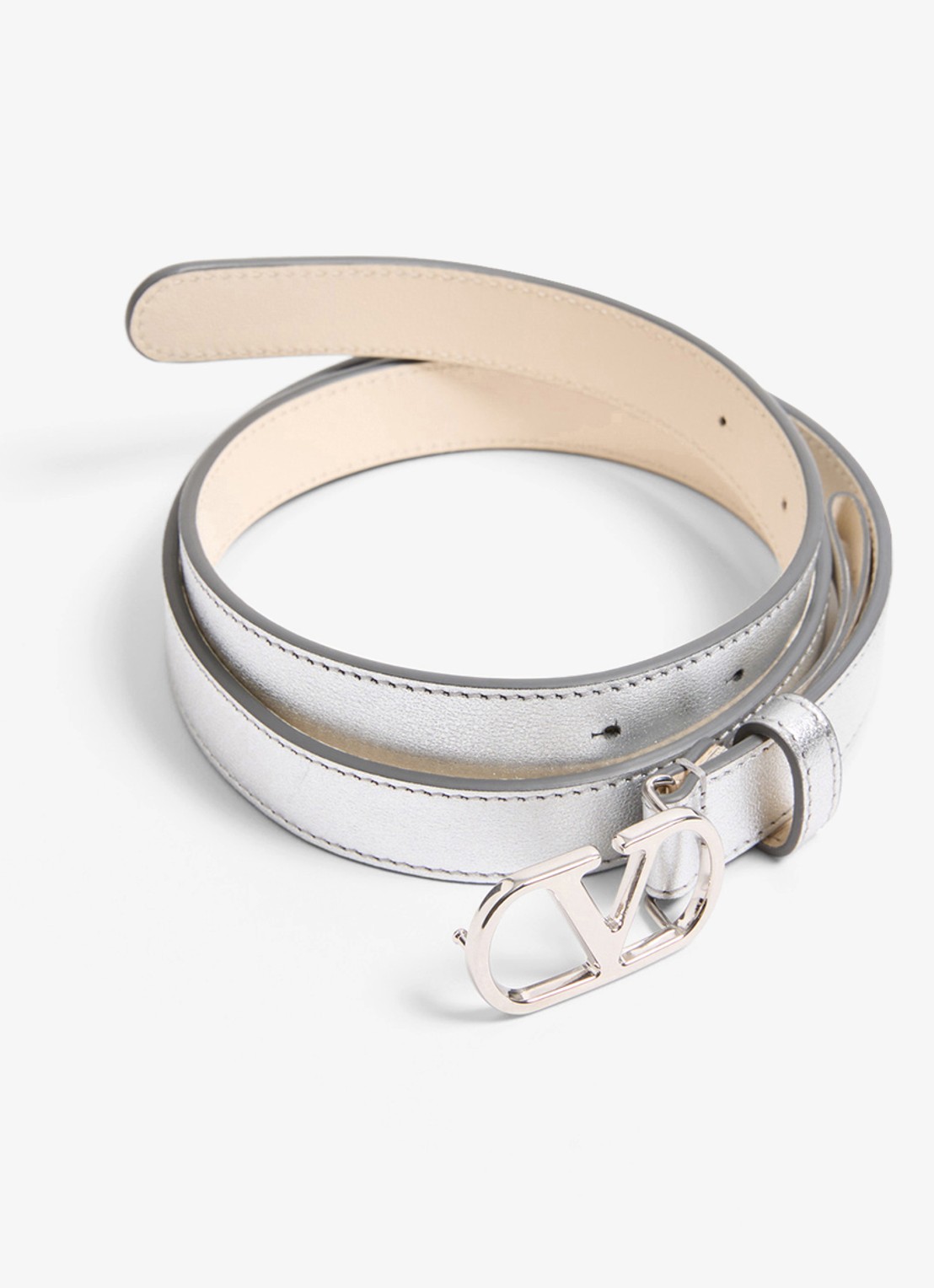 Valentino Garavani VLogo Signature riem van kalfsleer met metallic finish - detail 3 zilver