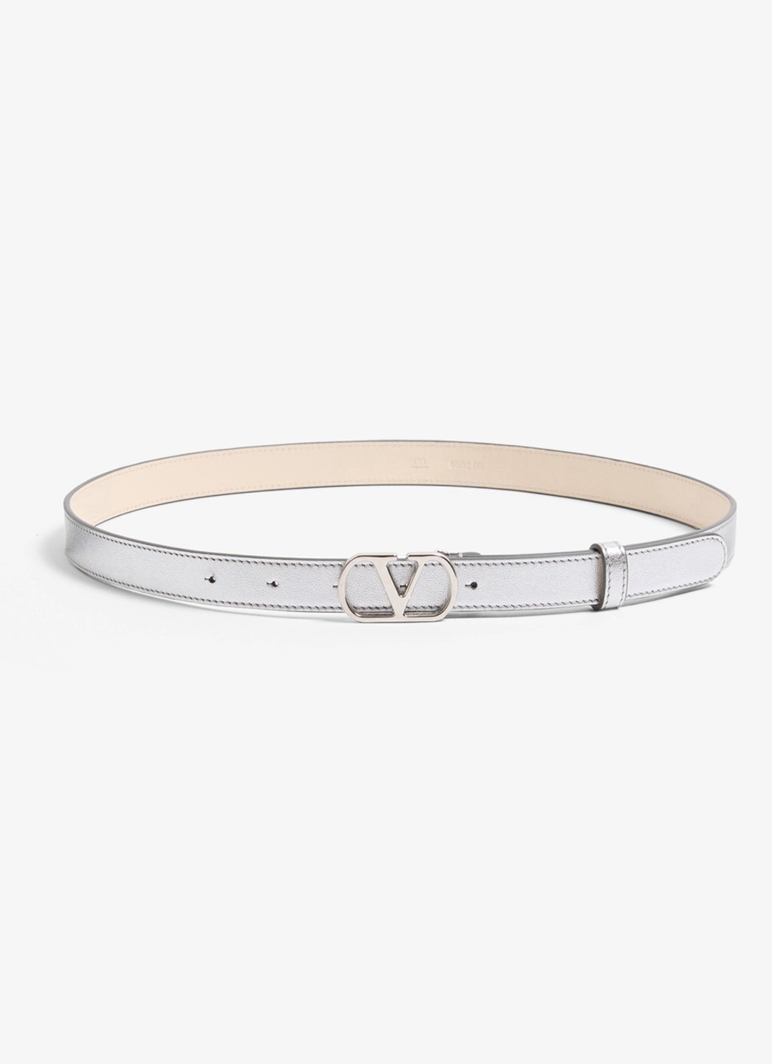Valentino Garavani VLogo Signature riem van kalfsleer met metallic finish - voorkant zilver