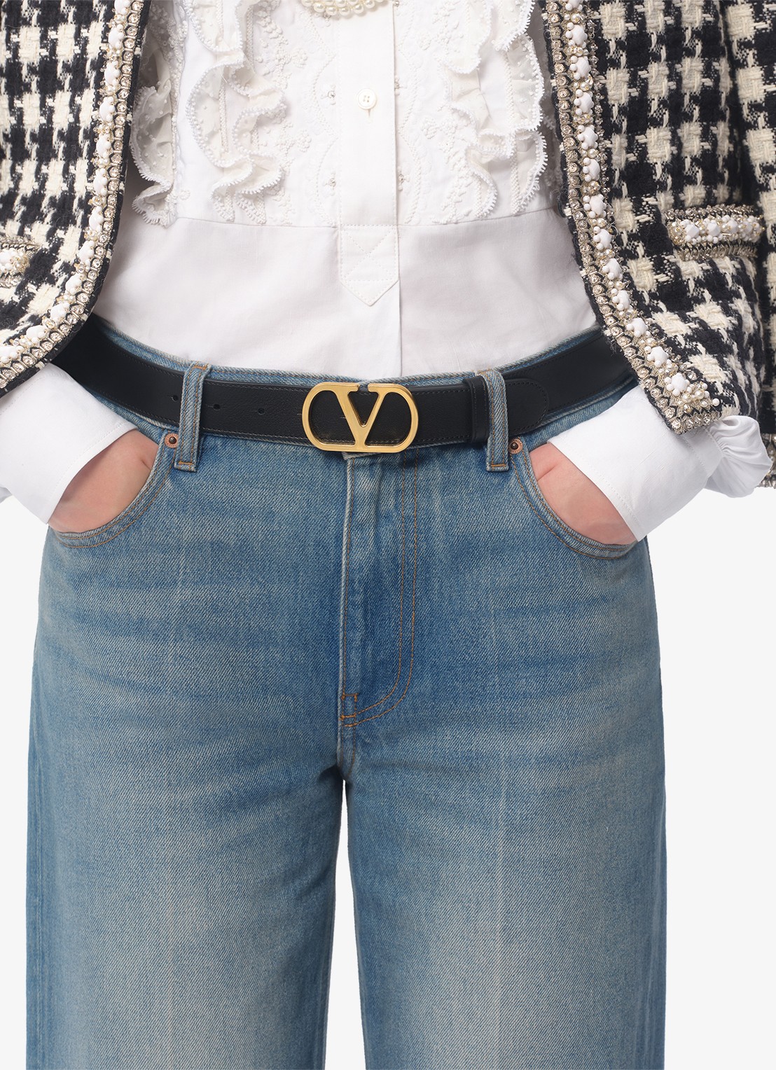 Valentino Garavani VLogo Signature riem van kalfsleer - voorkant 2 zwart
