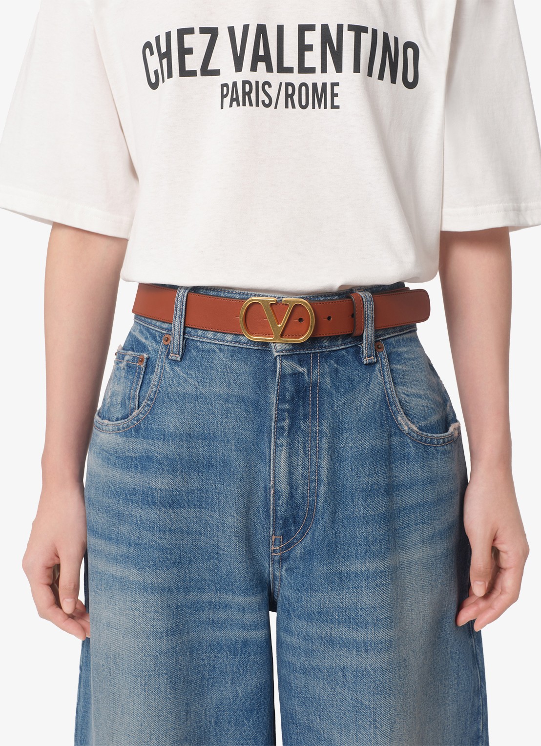 Valentino Garavani VLogo Signature riem van kalfsleer - voorkant 4 roestbruin