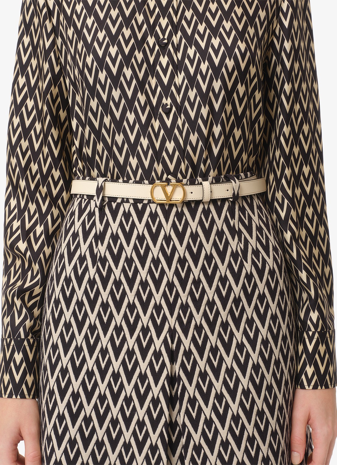 Valentino Garavani VLogo Signature riem van kalfsleer - voorkant 2 creme