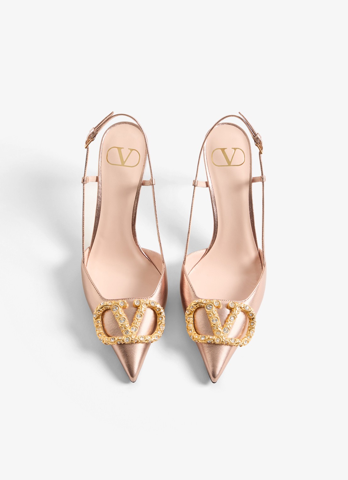 Valentino Garavani VLogo Signature slingback van schapenleer met metallic finish - detail 4 roze