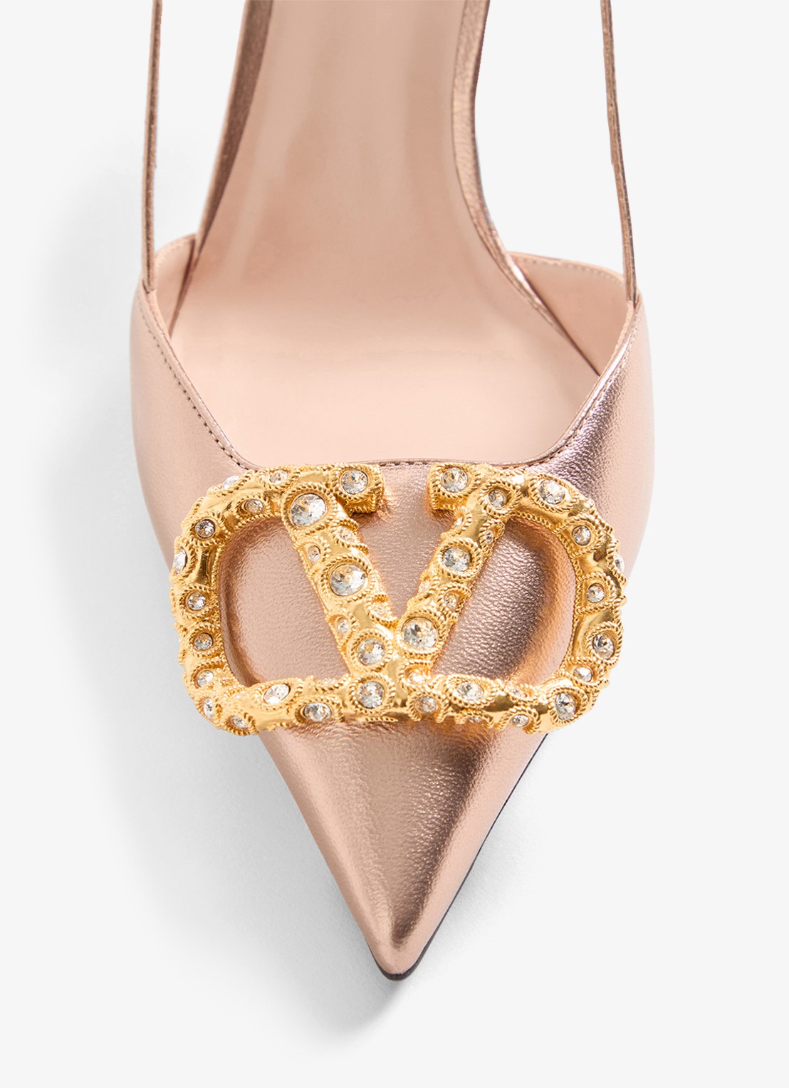 Valentino Garavani VLogo Signature slingback van schapenleer met metallic finish - detail 5 roze