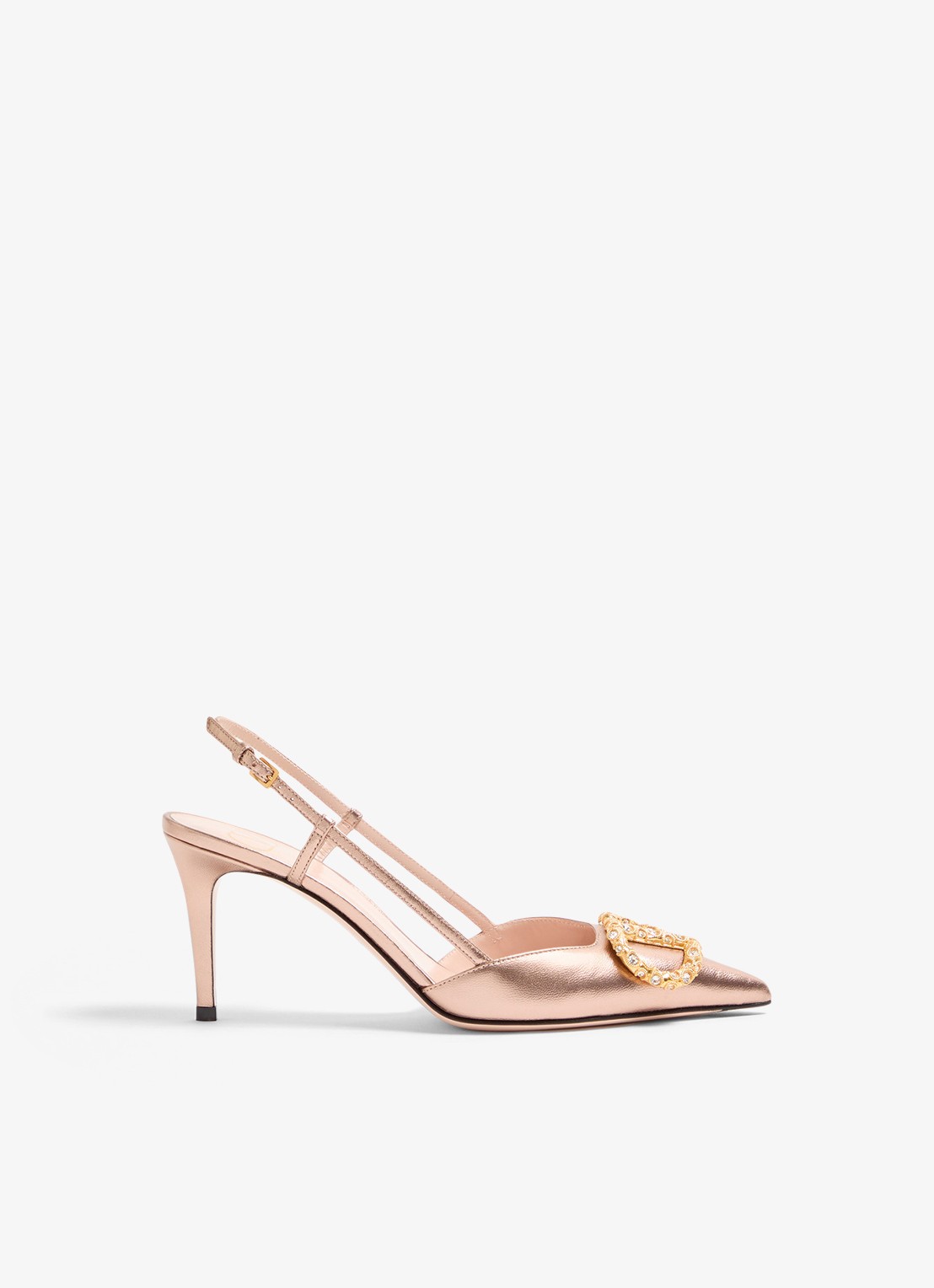 Valentino Garavani VLogo Signature slingback van schapenleer met metallic finish - voorkant 2 roze