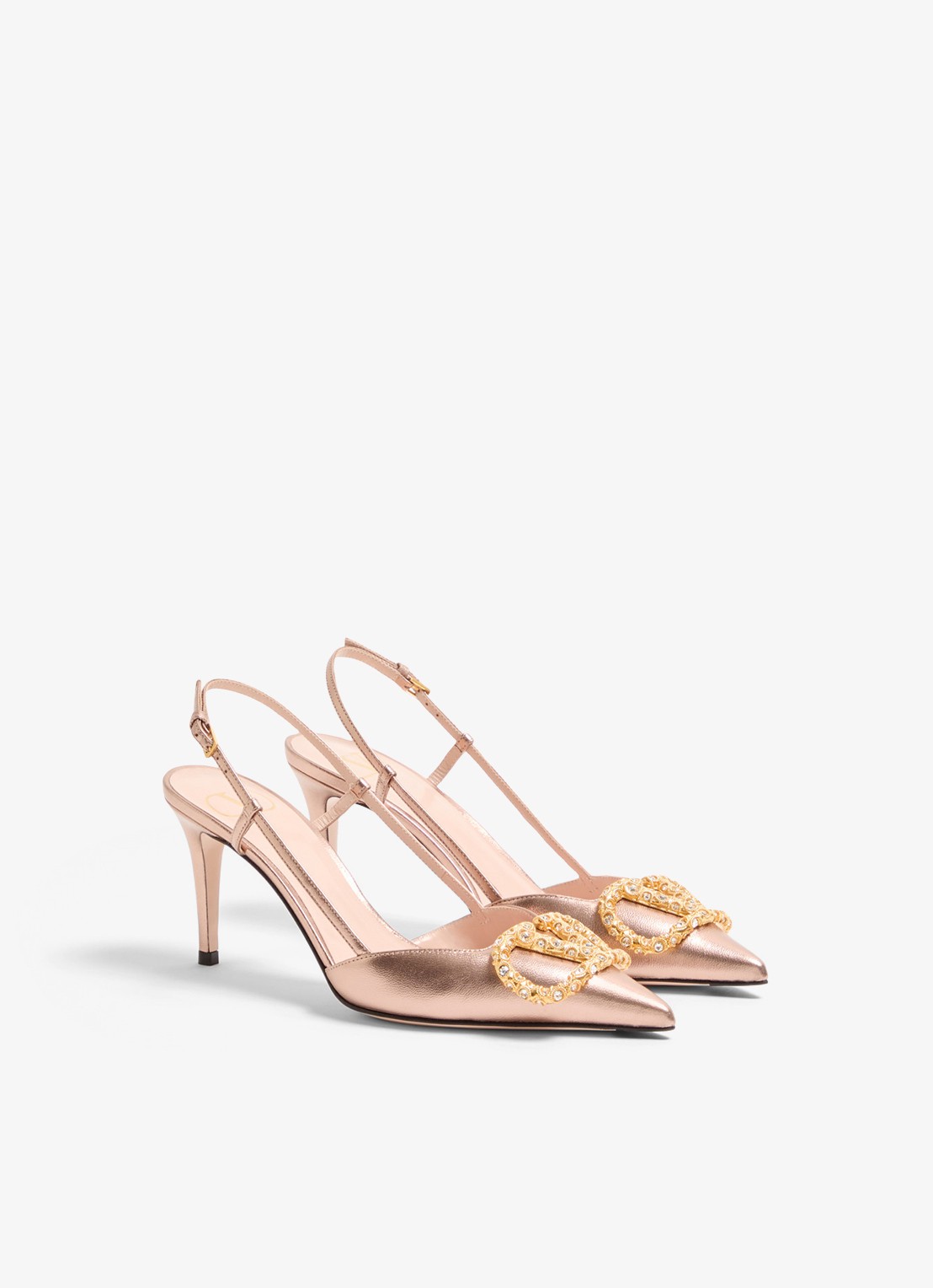 Valentino Garavani VLogo Signature slingback van schapenleer met metallic finish - voorkant 3 roze