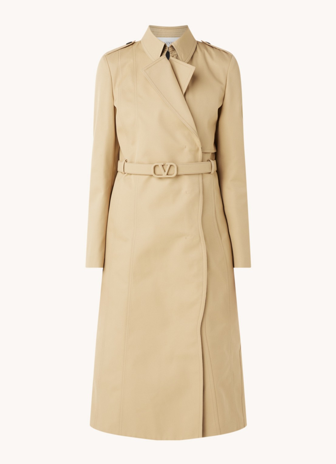 Valentino Trenchcoat in katoenblend met ceintuur  - voorkant beige