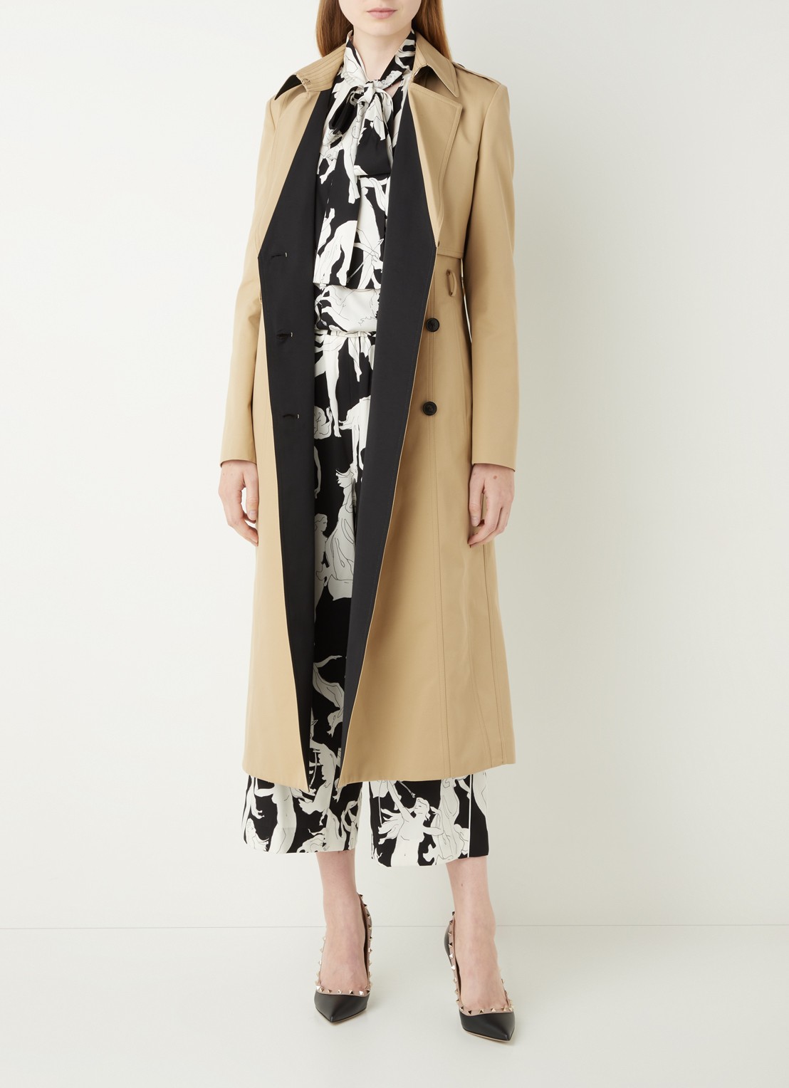 Valentino Trenchcoat in katoenblend met ceintuur  - voorkant 2 beige