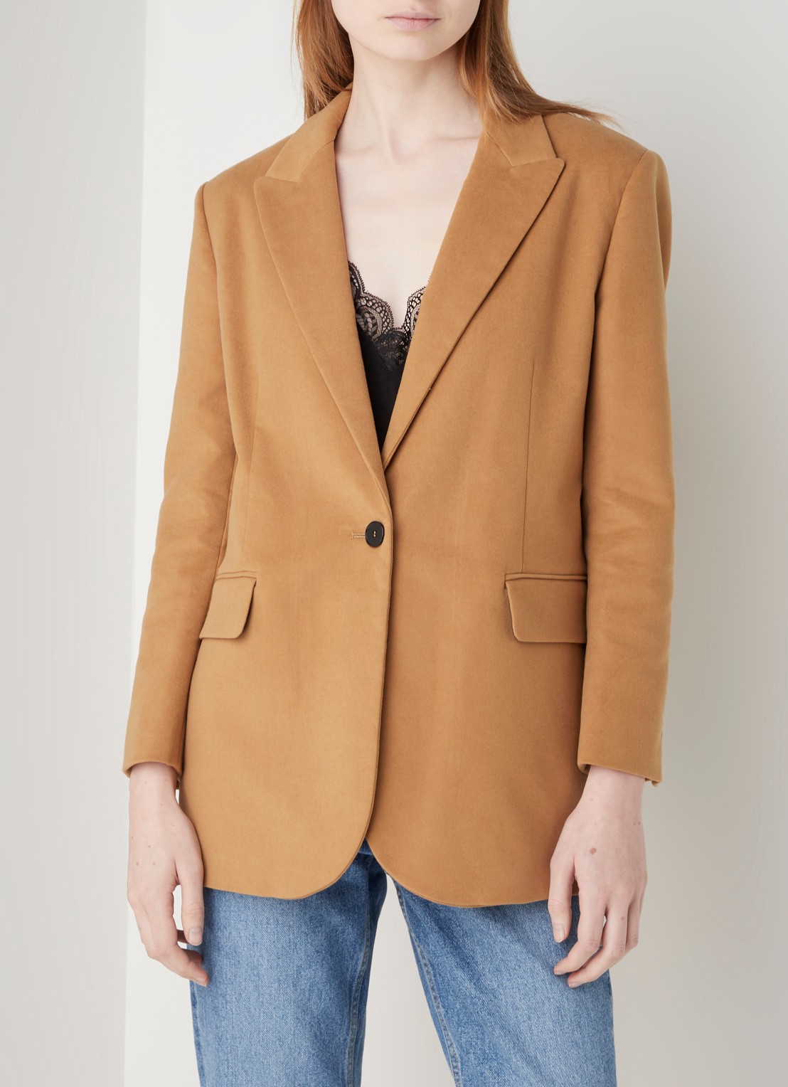 Valmon single breasted blazer van velours - detail 2 camel
