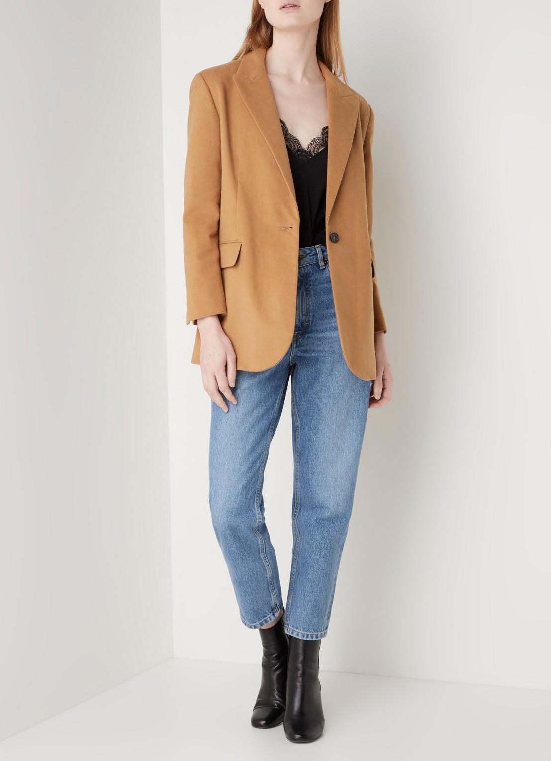 Valmon single breasted blazer van velours - voorkant 4 camel