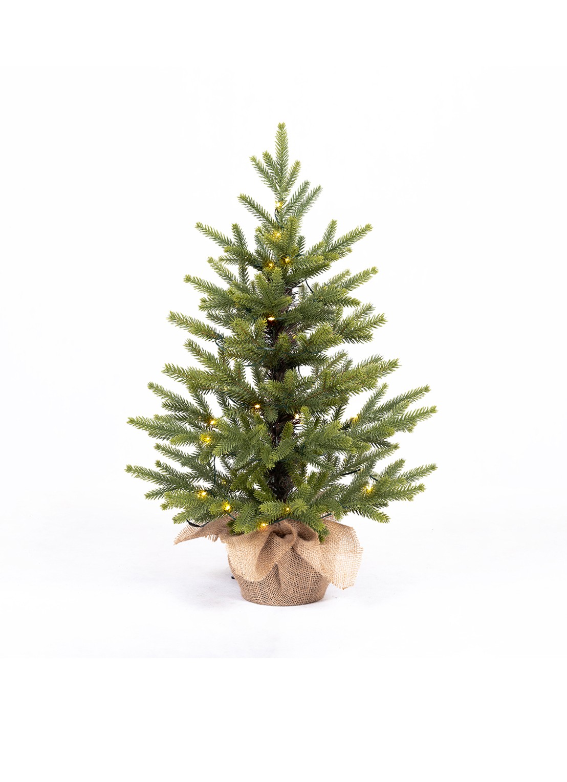 Van Der Gucht Detroit kunstkerstboom met LED verlichting 60 cm - voorkant groen