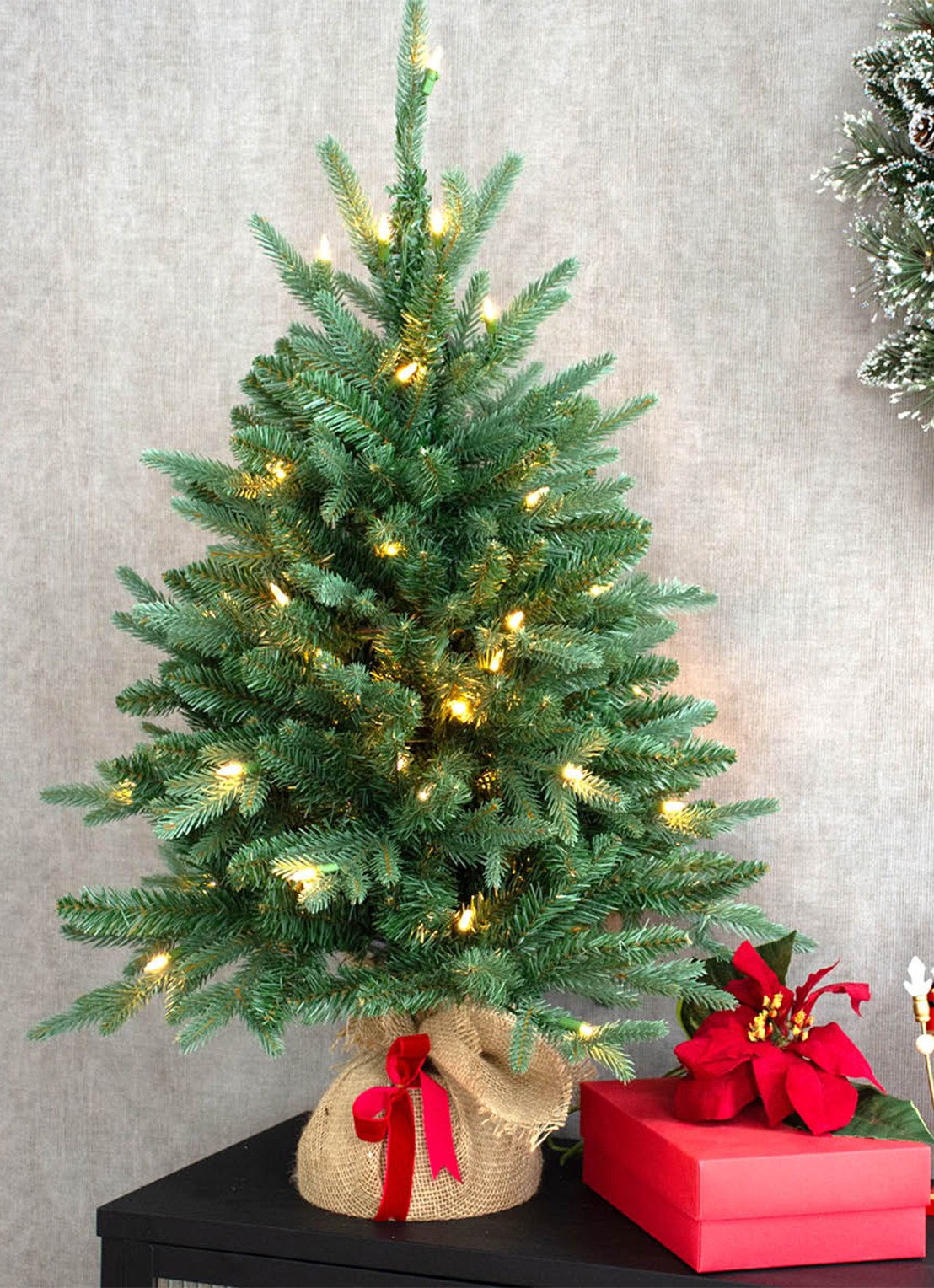 Van Der Gucht Everton Spruce kunstkerstboom met LED verlichting 61 cm - voorkant 3 groen