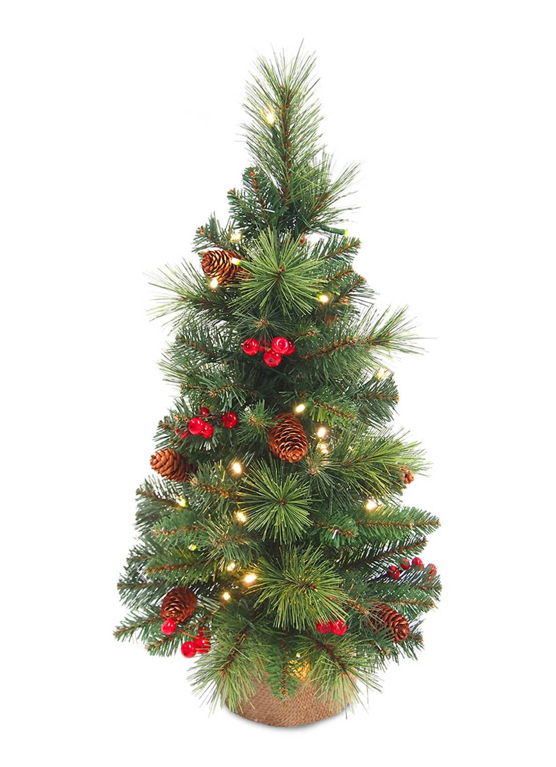 Van Der Gucht Everyday Mini Pine Cone & Berry kunstkerstboom met LED verlichting 46 cm - voorkant 3 groen