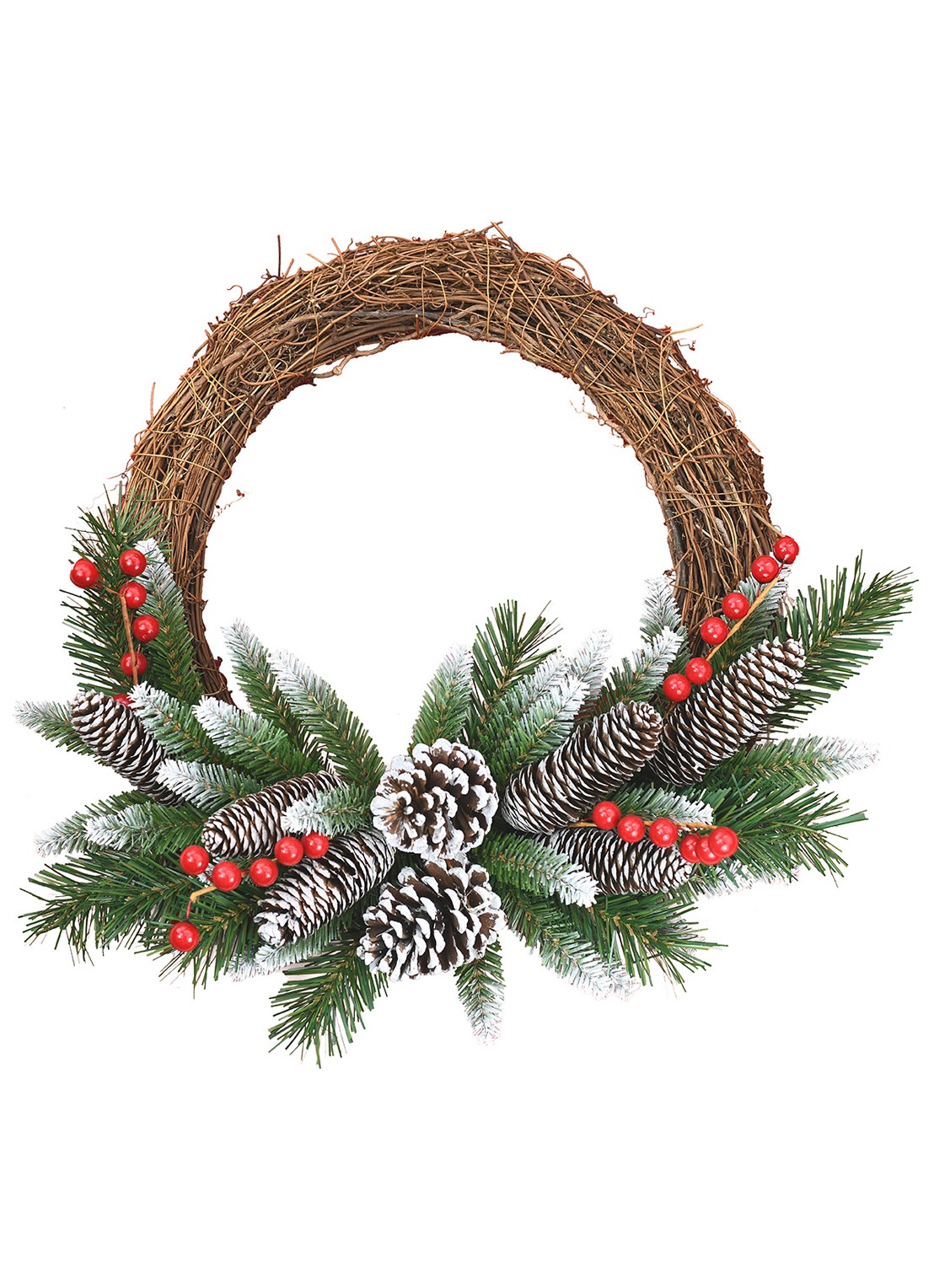 Van Der Gucht Frosted Berry Grapevine kunstkerstkrans Ø41 cm - voorkant groen