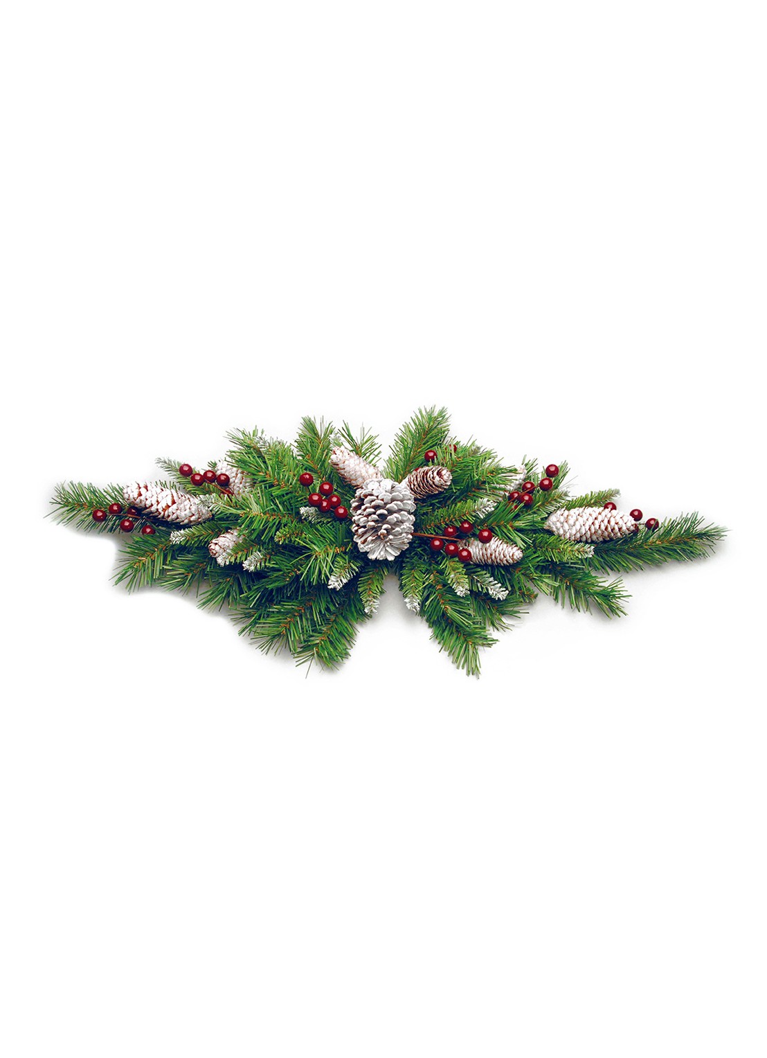 Van Der Gucht Frosted Berry kerststuk met rode bessen 75 cm - voorkant 2 groen