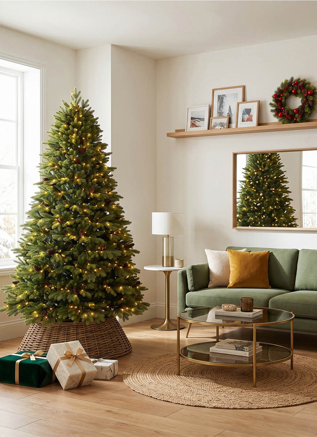 Van Der Gucht Oakland kunstkerstboom met LED verlichting 225 cm - achterkant groen