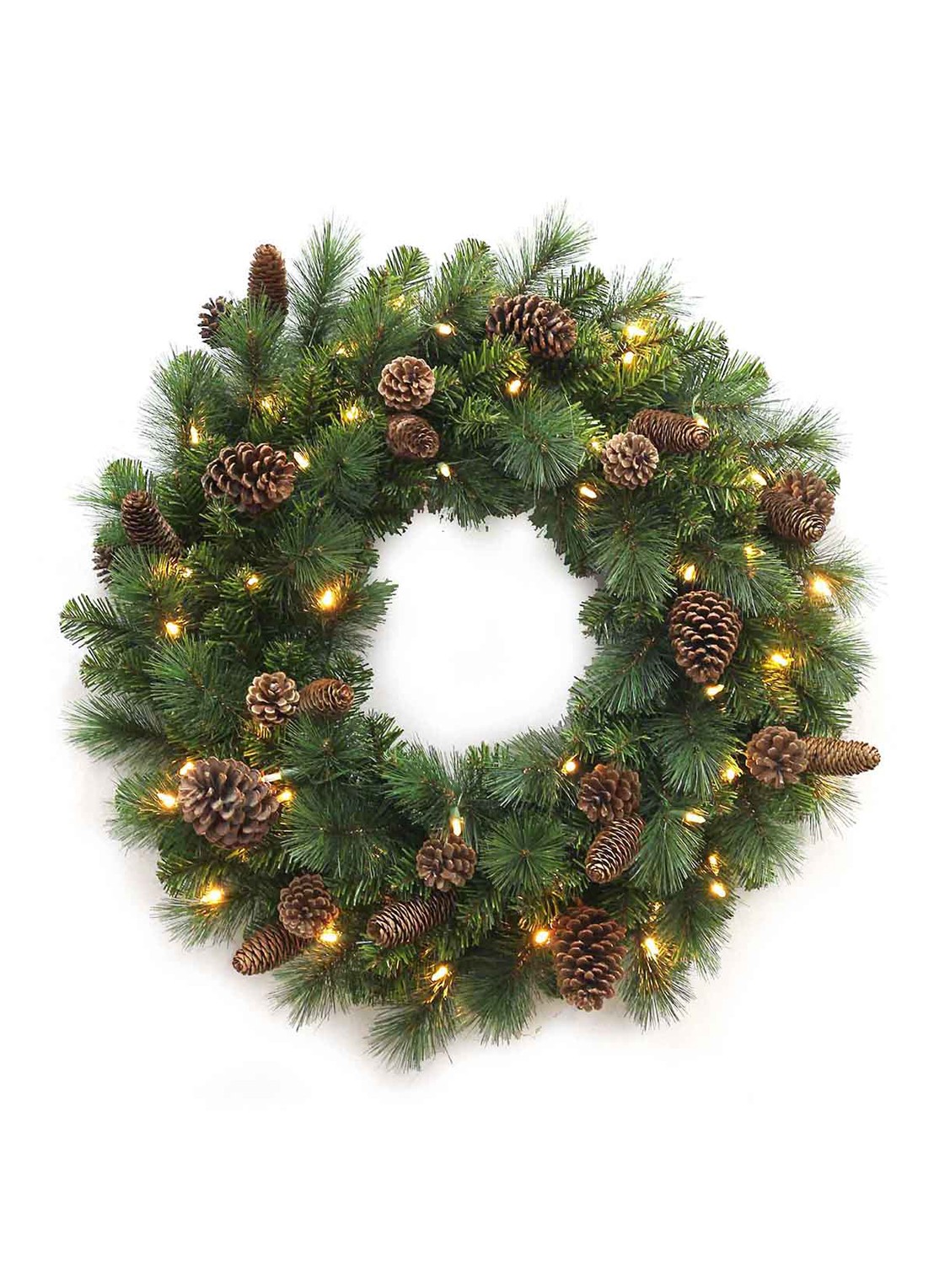 Van Der Gucht Pine Ridge kerstkrans met LED verlichting 61 cm - voorkant groen