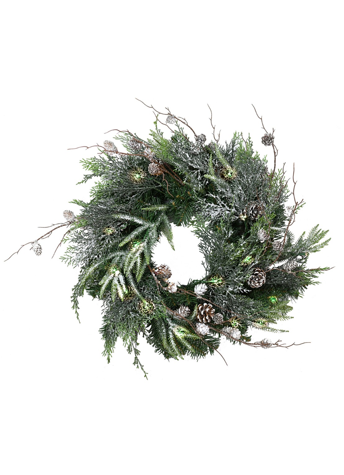Van Der Gucht Rago kunstkerstkrans met verlichting 61 cm - voorkant bronsgroen