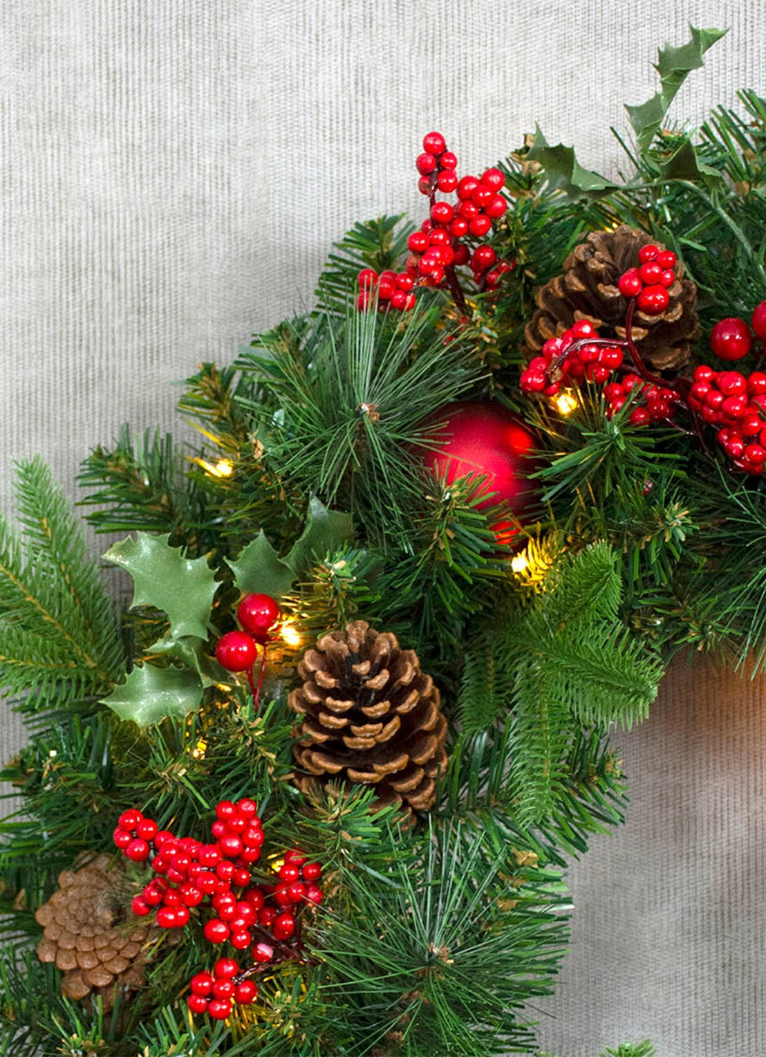 Van Der Gucht Victoria kerstkrans met LED verlichting 60 cm - achterkant 3 groen