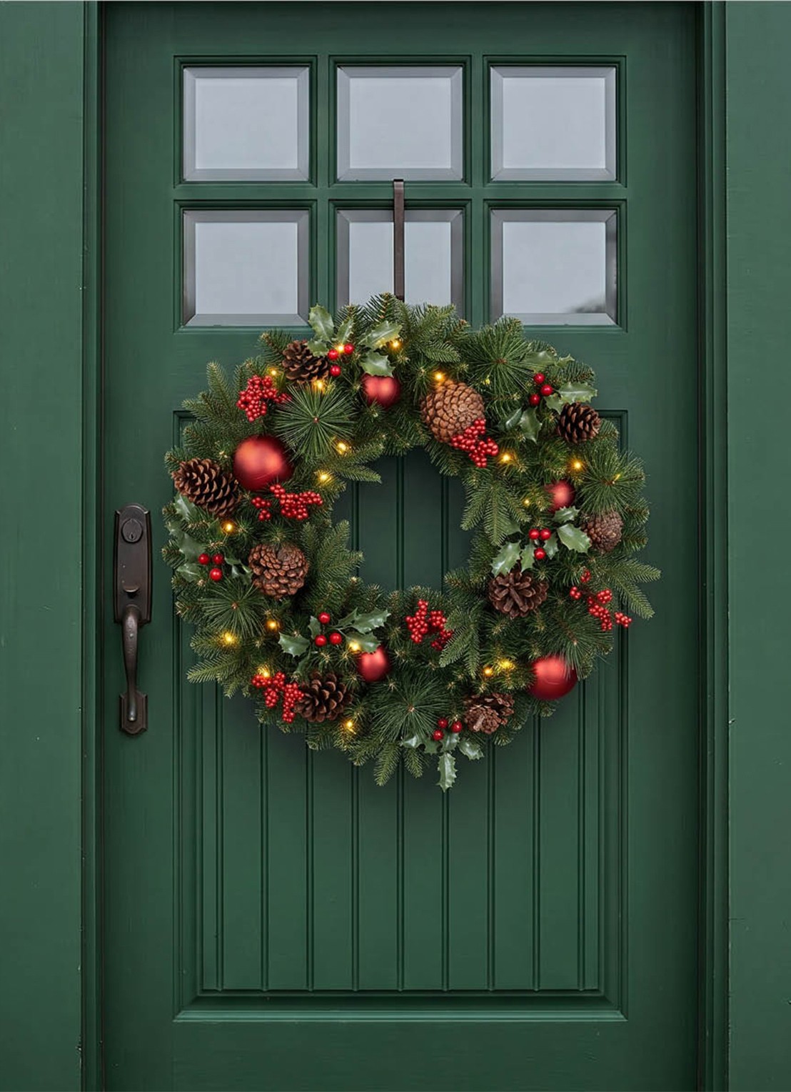 Van Der Gucht Victoria kerstkrans met LED verlichting 60 cm - detail 4 groen