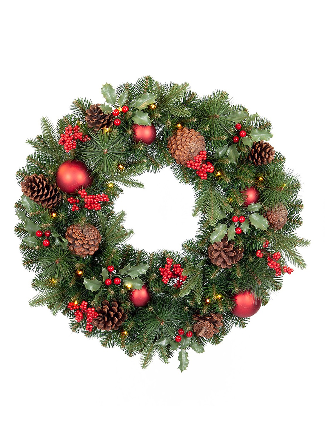 Van Der Gucht Victoria kerstkrans met LED verlichting 60 cm - voorkant groen