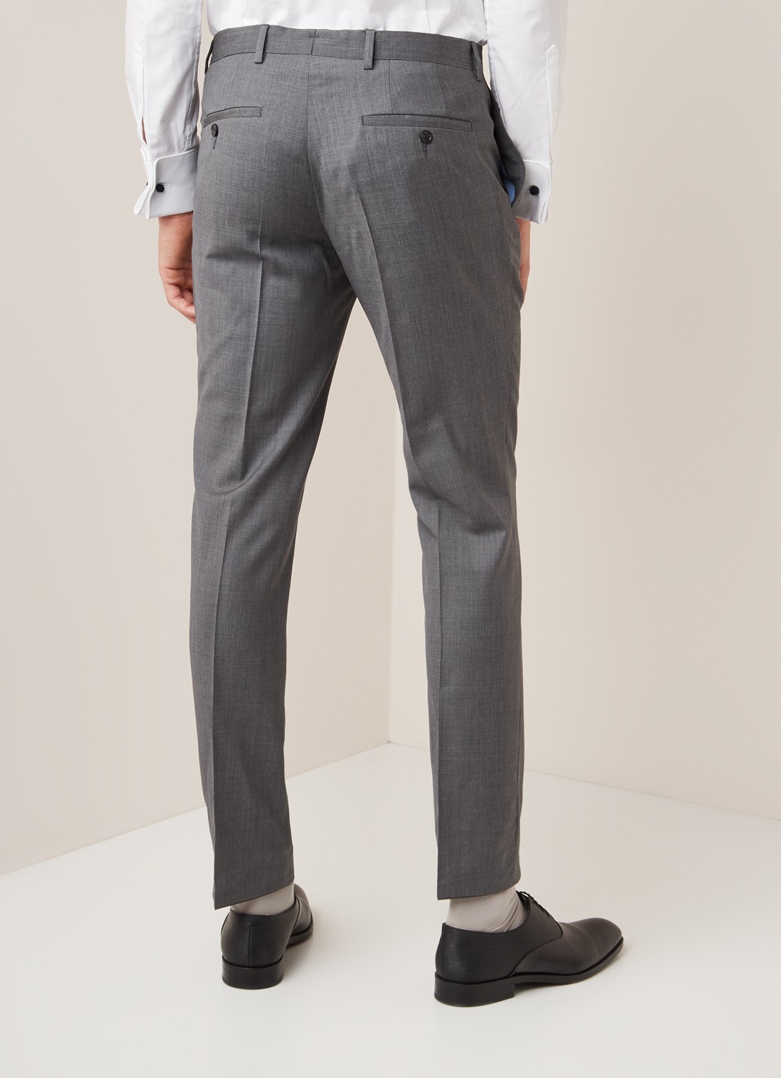 Van Gils Buck slim fit pantalon van scheerwol - achterkant grijs