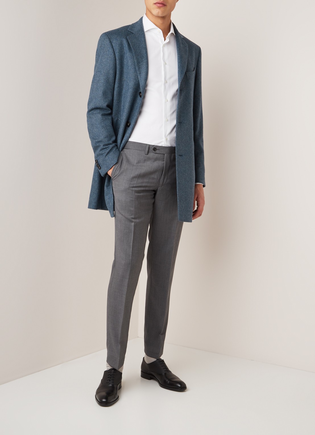 Van Gils Buck slim fit pantalon van scheerwol - voorkant 3 grijs