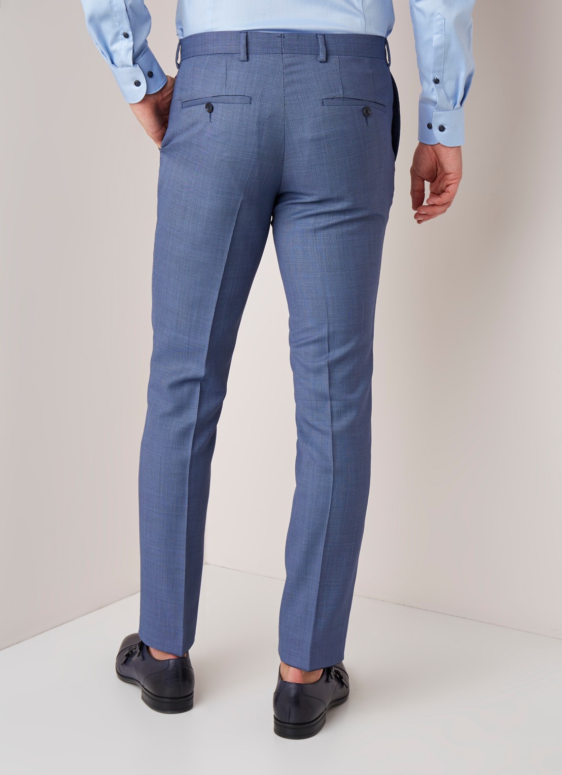 Van Gils Buck Split slim fit pantalon micro dessin - achterkant blauw