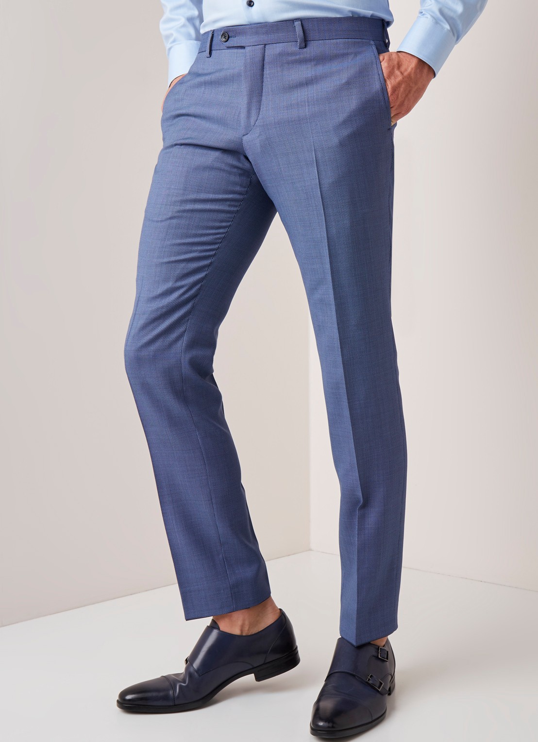 Van Gils Buck Split slim fit pantalon micro dessin - detail 2 blauw