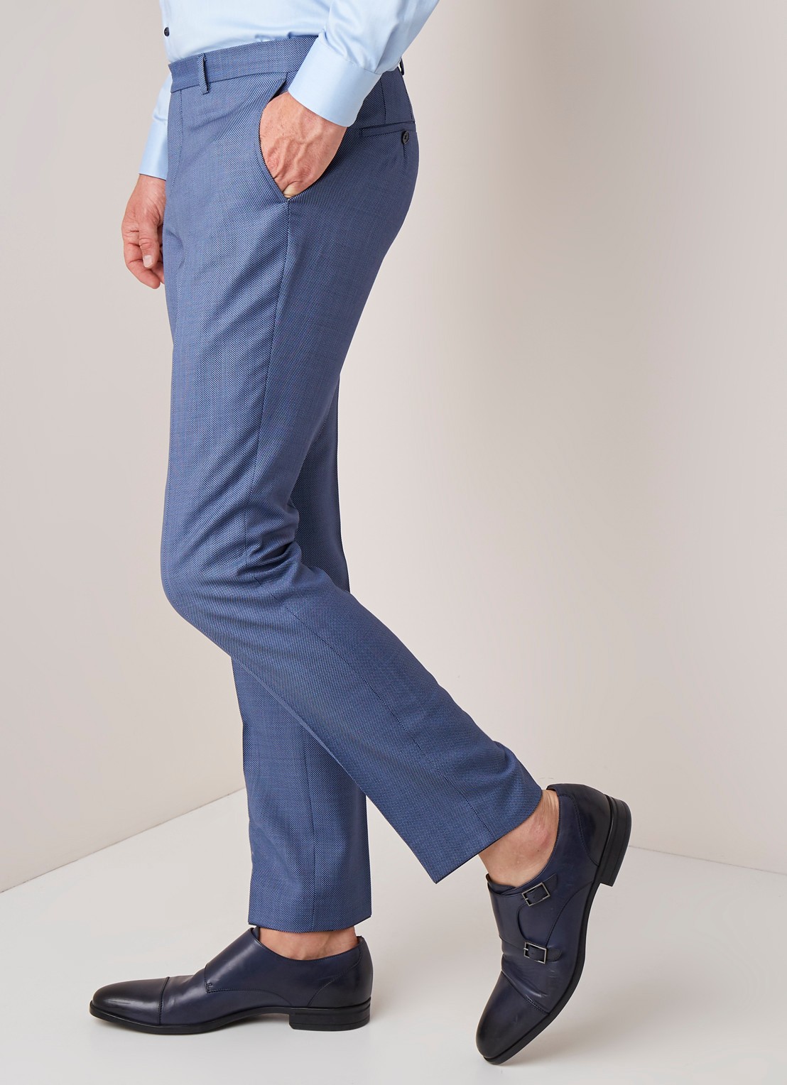 Van Gils Buck Split slim fit pantalon micro dessin - detail 3 blauw
