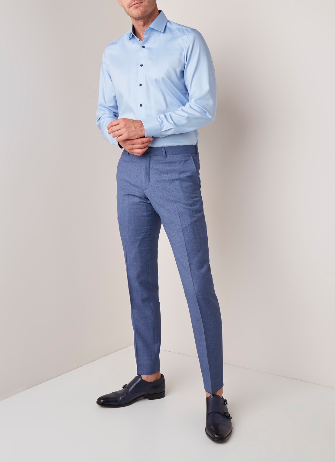 Van Gils Buck Split slim fit pantalon micro dessin - voorkant 5 blauw